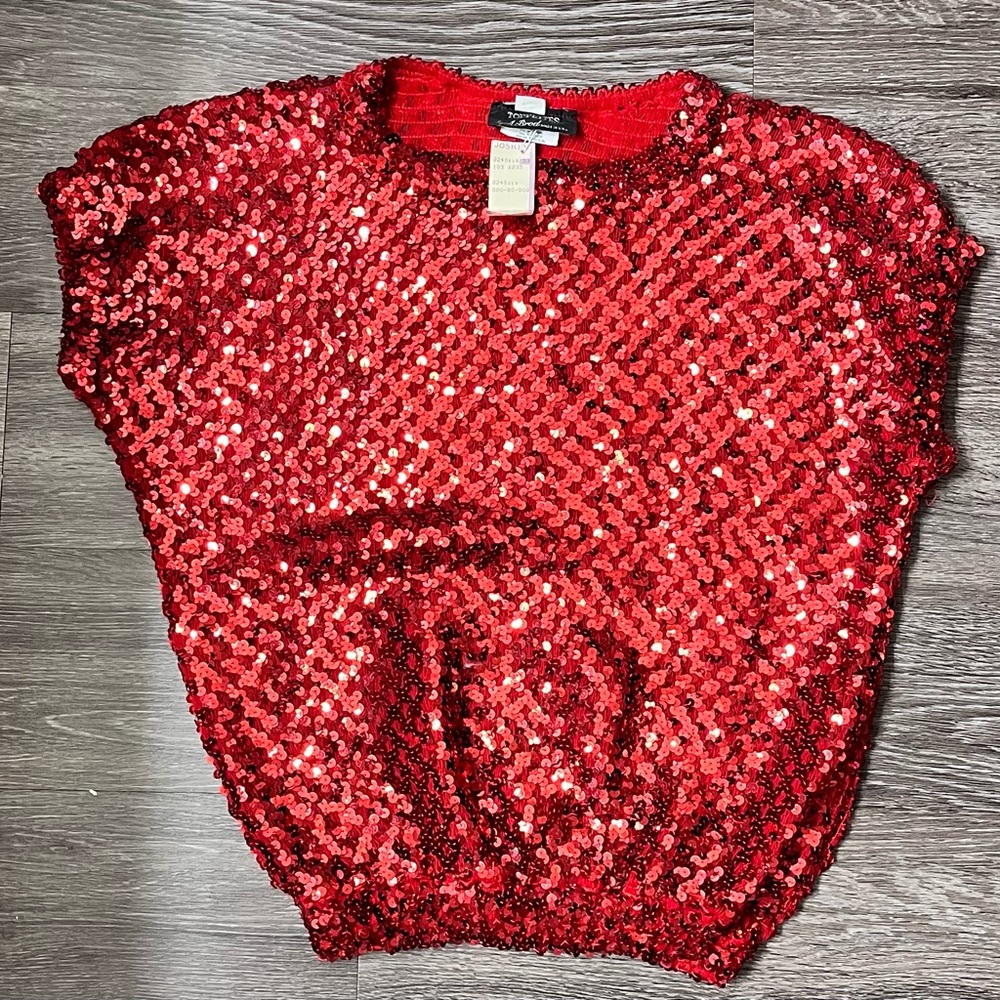 VINTAGE 1970-80’s TOPPETTES BY A.BOD RED SEQUIN PARTY/FORMAL TOP Large